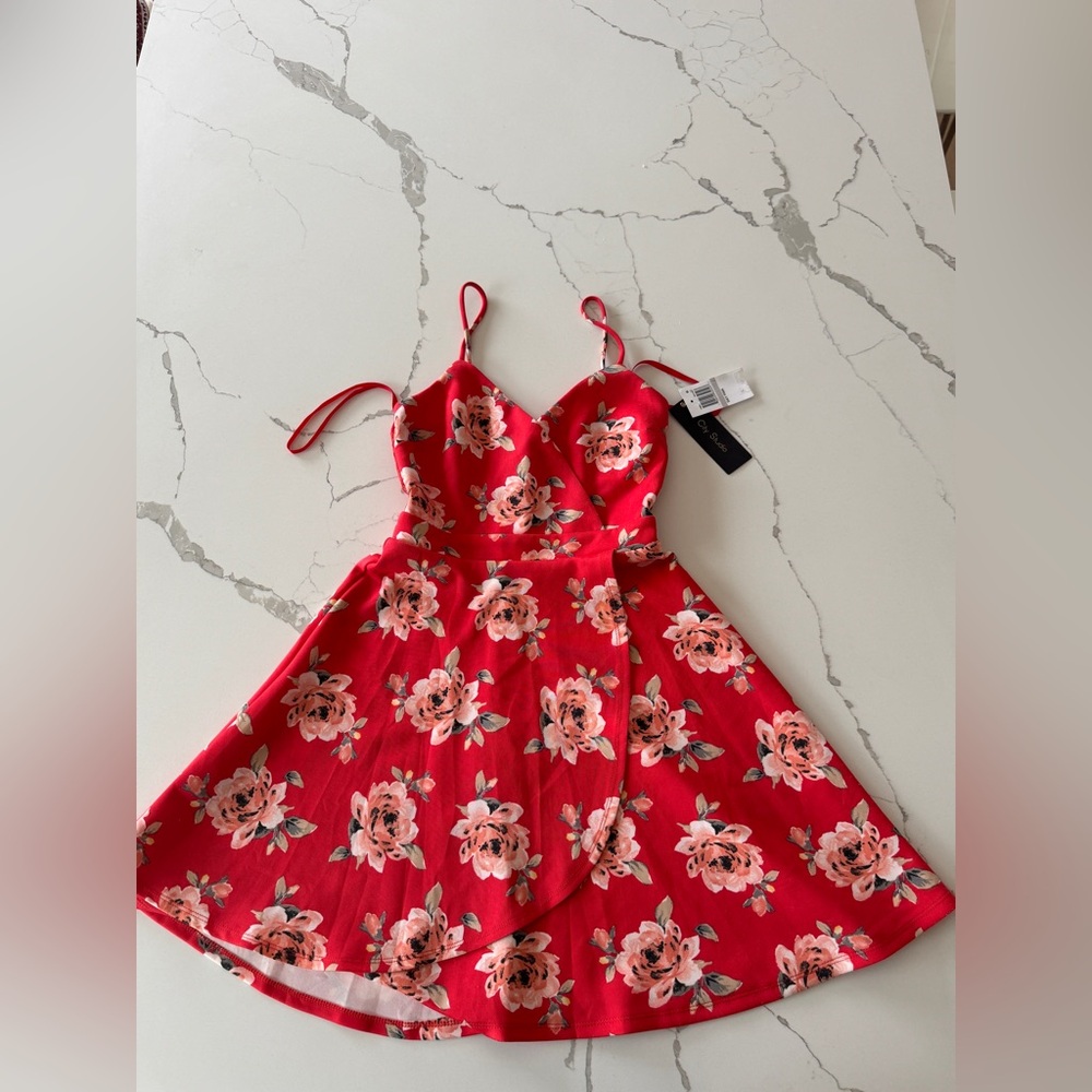 City studio Red Floral junior Dress with Spaghetti Straps